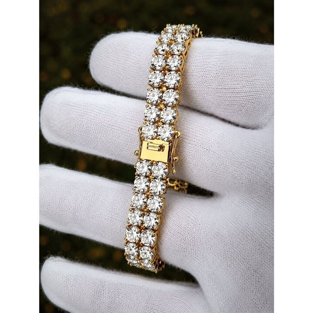Gold Lab Simulated Diamond 2 Row Tennis Bracelet - Picture 5 of 5
